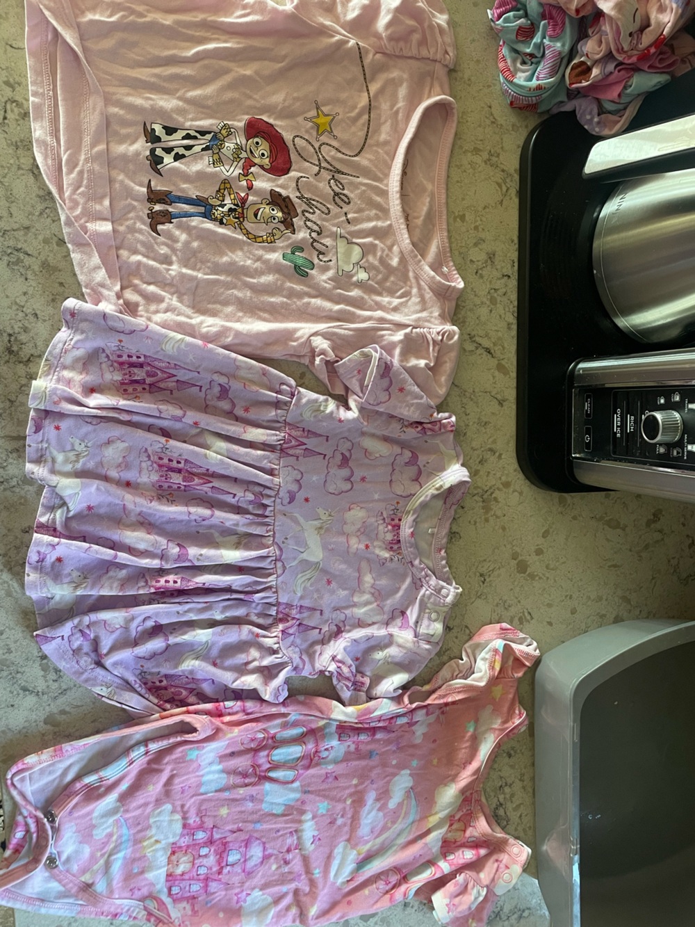 Girls Lavender Unicorn Print Ruffle Bodysuit